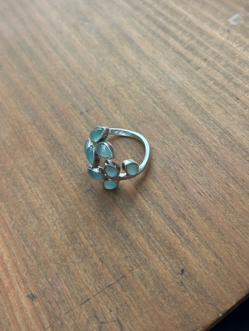 Silver Ring with Pale Blue Cabochon Cluster - Women's Jewelry